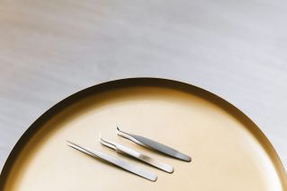 Eyelash Extension Tweezers on Gold Tray